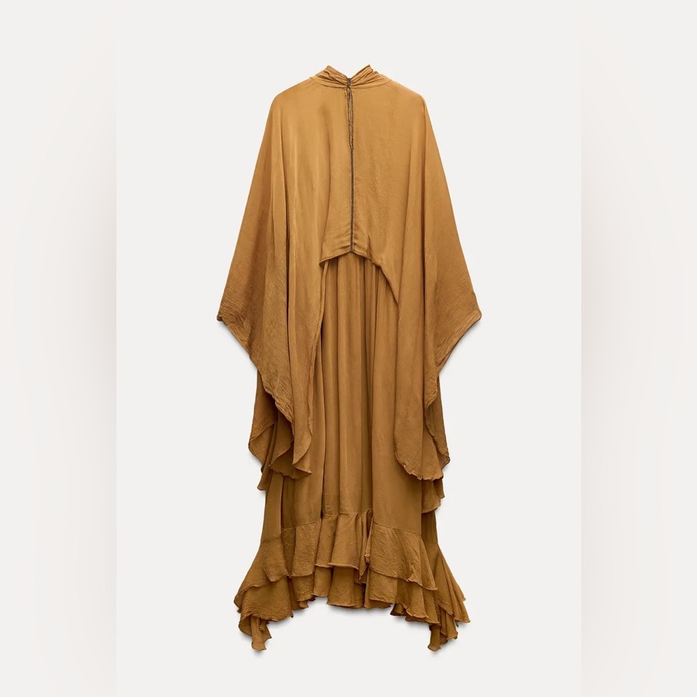 Zara dress maxi cape mustard yellow flowy kimono kaftan boho summer - Picture 9 of 11